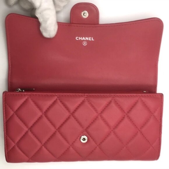 Chanel Continental Long Wallet Coral Pink Quilted Metallase Leather Classic Flap - Picture 6 of 10